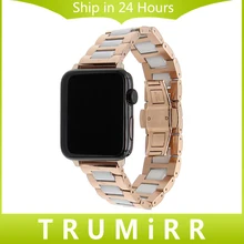 En céramique + bracelet en acier inoxydable pour 38mm 42mm iwatch apple watch bracelet bande butterfly boucle lien bracelet + adaptateurs