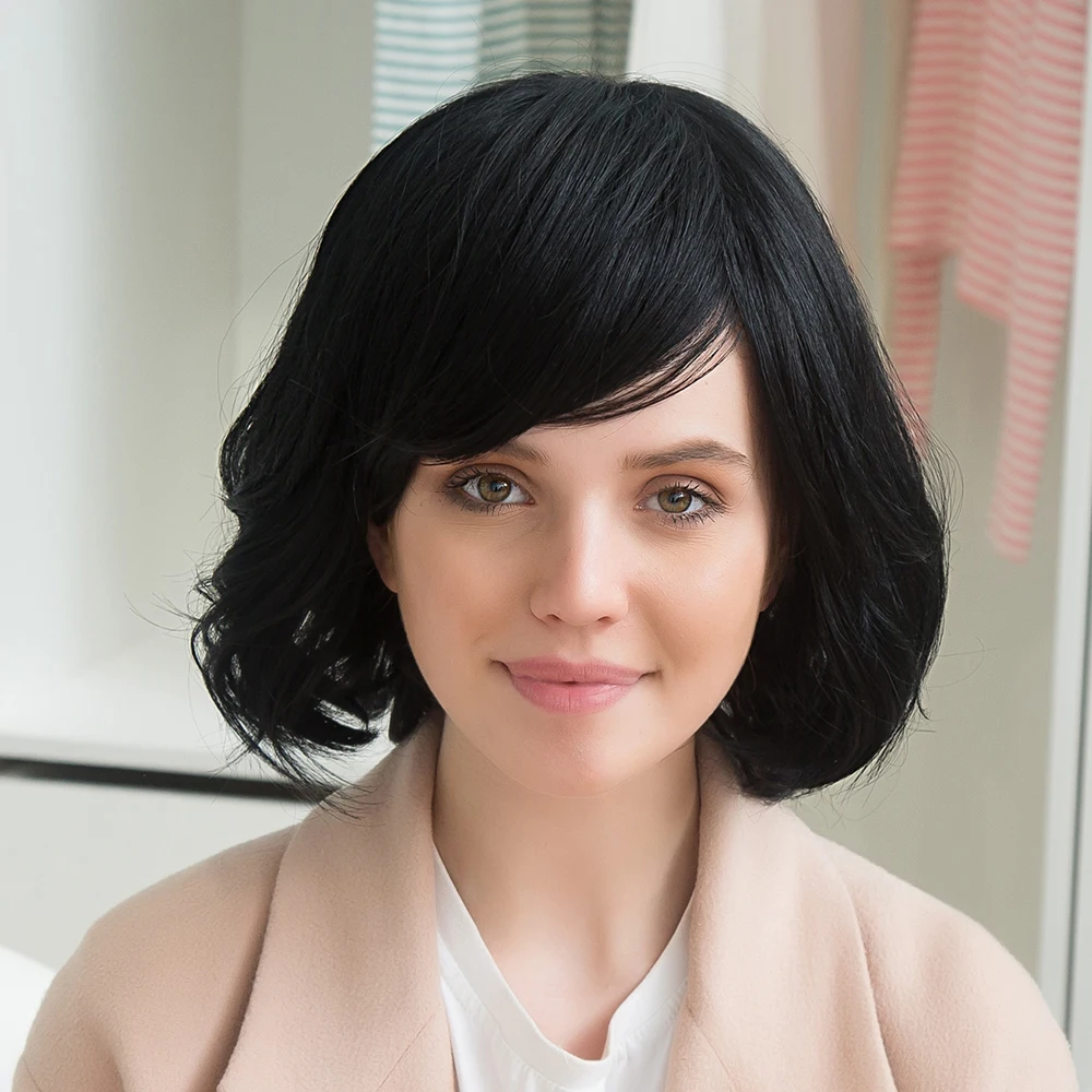 Blonde Unicorn Cute 14 Inch Natural Black Bob Hair Wig Shoulder