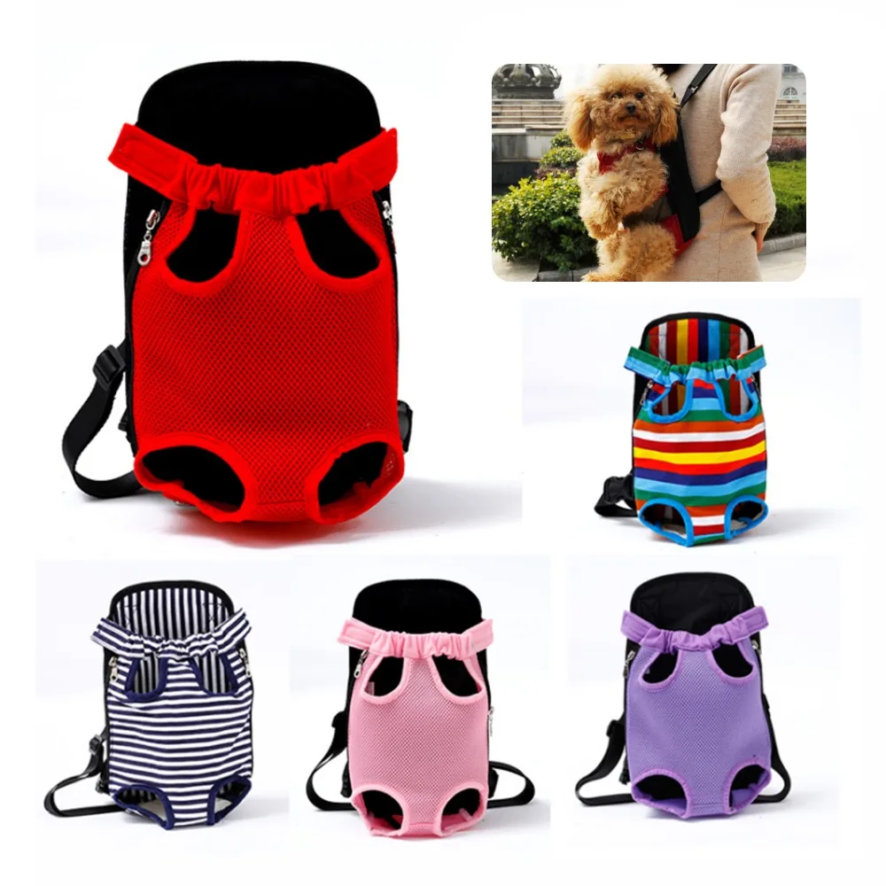 Red/pink/Rainbow striped canvas dog bag pet carrier mesh Breathable Chest pack dog backpack