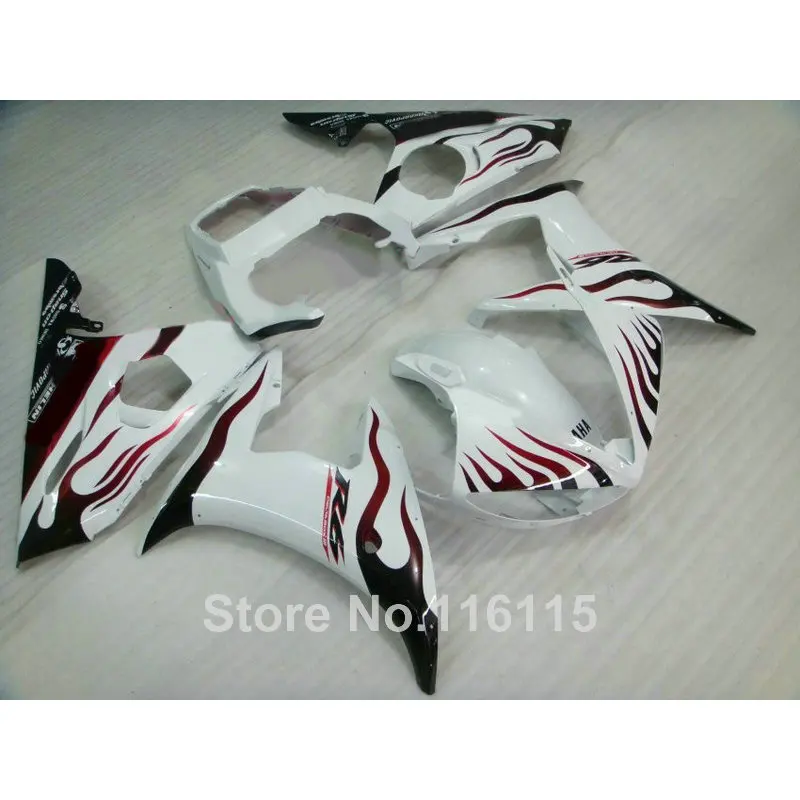 

MOTOMARTS ABS plastic fairing kit for YAMAHA R6 03 04 05 red flames in white YZF R6 2003 2004 2005 fairings set 2347