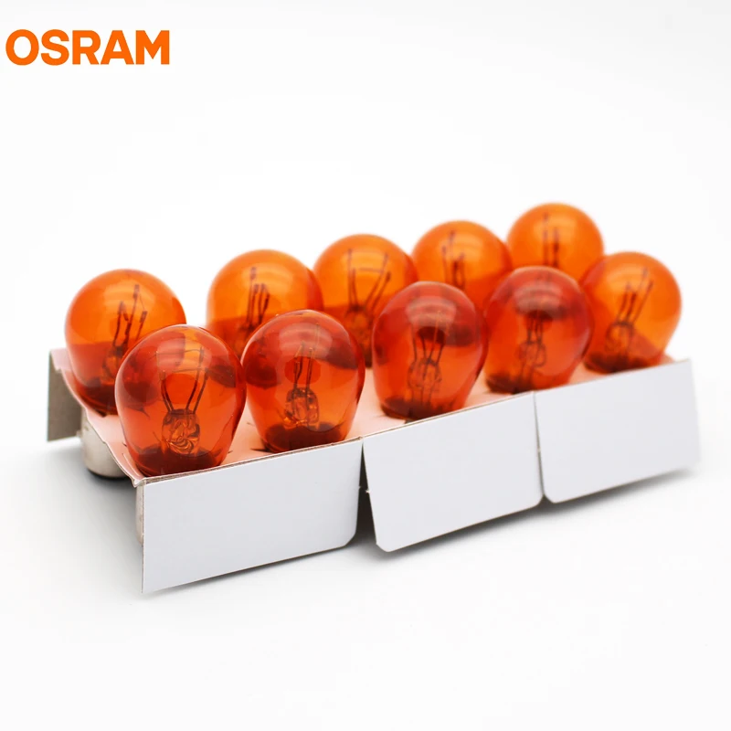 10 шт. OSRAM 7528Y PY21/5 Вт S25 BAY15d 12 В янтарный цвет двойной нити желтые лампы фары указателя поворота автомобиля стоп-сигнал