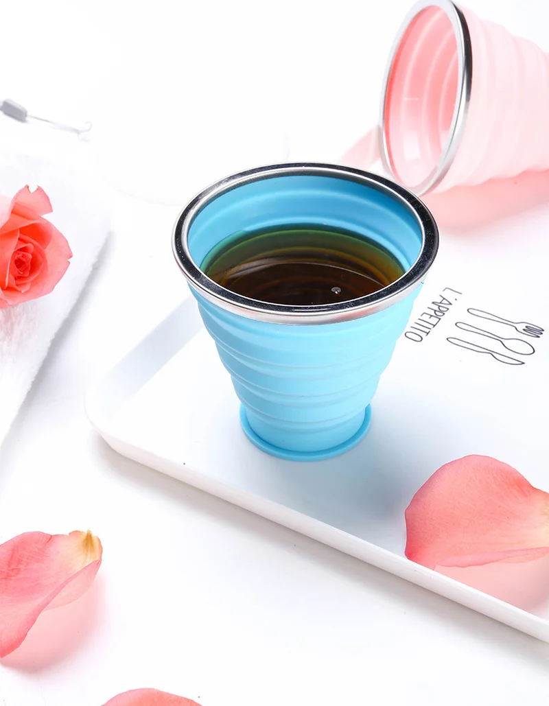 

NEW Portable Silicone Retractable Folding Cup with Cover Outdoor Telescopic Folding Drinking Travel Camping Cup Water Cup 250 ML