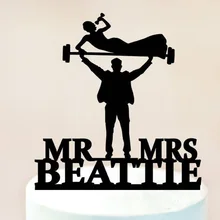 Обычное имя свадебный торт Топпер, жених и невеста мышцы человек силуэт для вершины торта, забавные Mr Mrs Топпер Декор поставки