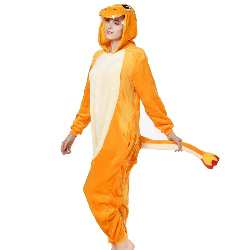 Кигуруми Покемон чармандер Динозавр Дракон пижамы животных вечерние фланелевый костюм для косплея комбинезоны игры мультфильм животных пижамы - Цвет: Оранжевый