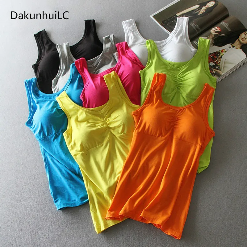 

Women Cotton Chest Padded Tank Top Sexy Sleeveless Candy Color Tops Summer T Shirt Casual Camis