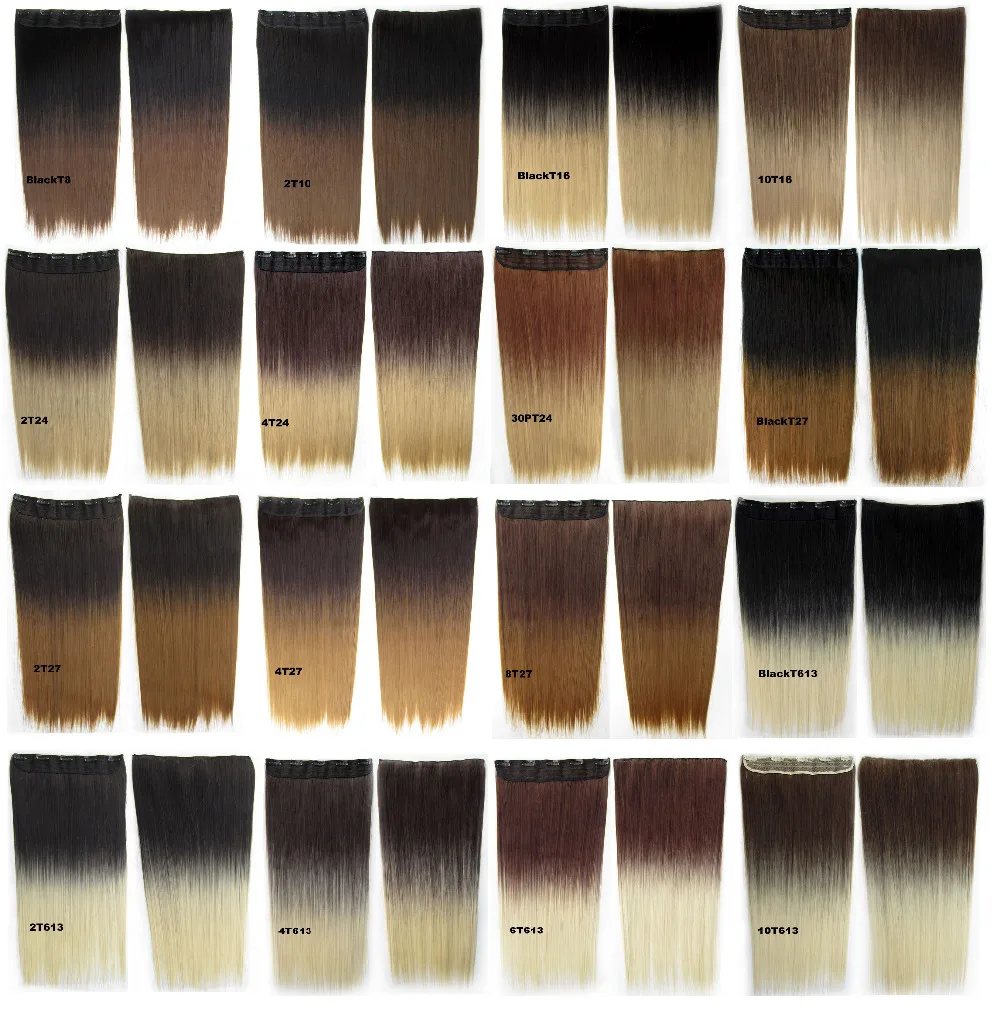 10pcs lots 5 clips in on dip dye ombre shade synthetic love hair extensions colour chart