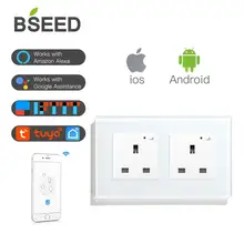 BSEED стандарт Великобритании Wifi Беспроводная двойная розетка настенная розетка 3 цвета белый черный глоден работает с Tuya Alexa IFTTT Google