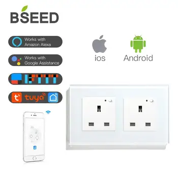 

BSEED UK Standard Wifi Wireless Double Socket Wall Socket 3 Colors White Black Gloden Works With Tuya Alexa IFTTT Google