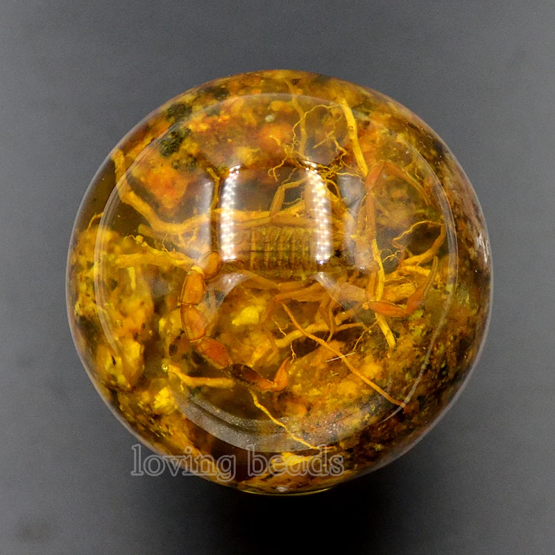 

2pcs 48mm Synthetic Real Scorpion Gem Stones Round Ball Crystal Healing Sphere Massage Rock Stones Decor Jewelry