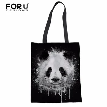 

FORUDESIGNS Cotton Women Shopping Bags 3D Panda Pattern Totes Female Casual Canvas Bags Fashion Girls Recycle Shopping Bags