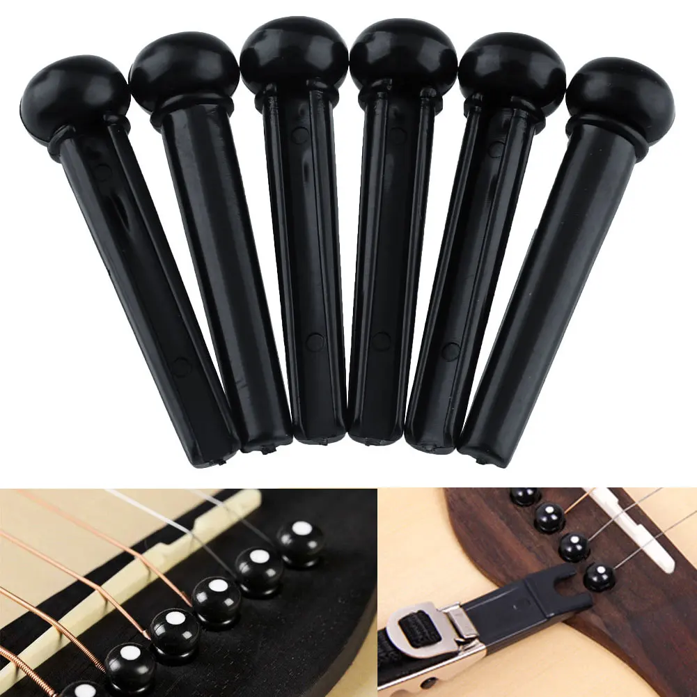 6Pcs Acoustic Guitar Bridge Pins String End Peg Inlay Tool Dots Black