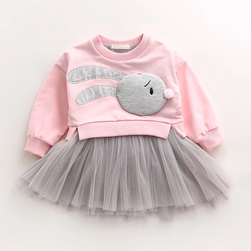 JOYHOPY платье для девочек Весна повседневная, стильная одежда для маленьких девочек с длинным рукавом мультфильм кролик платье-пачка с принтом Одежда для детей