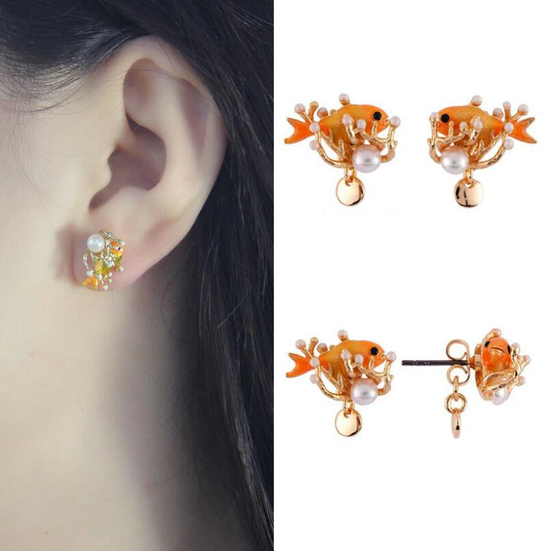 Csxjd Handmade Designer Ocean Goldfish Coral Earrings in Stud Earrings from Jewelry