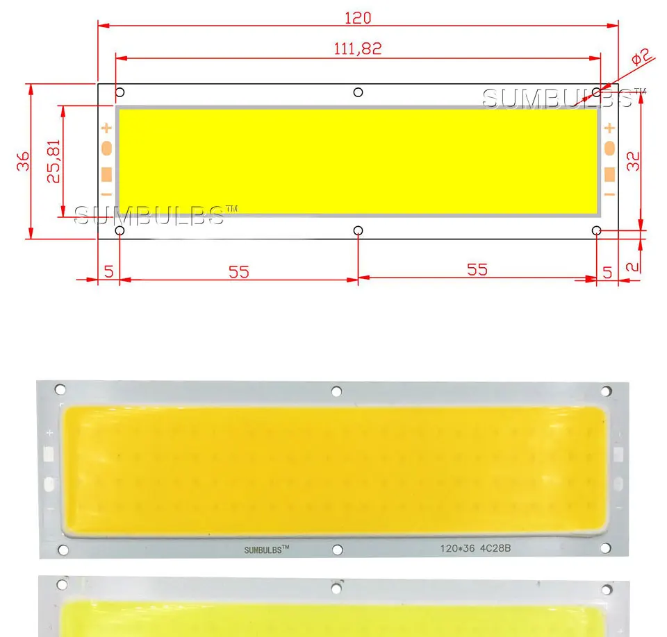 SUMBULBS 24V светодиодный COB светильник 20 Вт 1000LM холодный белый Светодиодный светильник для грузовиков DIY 120x36 мм панельный СВЕТОДИОДНЫЙ матричный DC24V