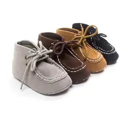 Высокой верхней хаки Кружево до элегантных для маленьких мальчиков Обувь новорожденного малыша Prewalker мягкая обувь