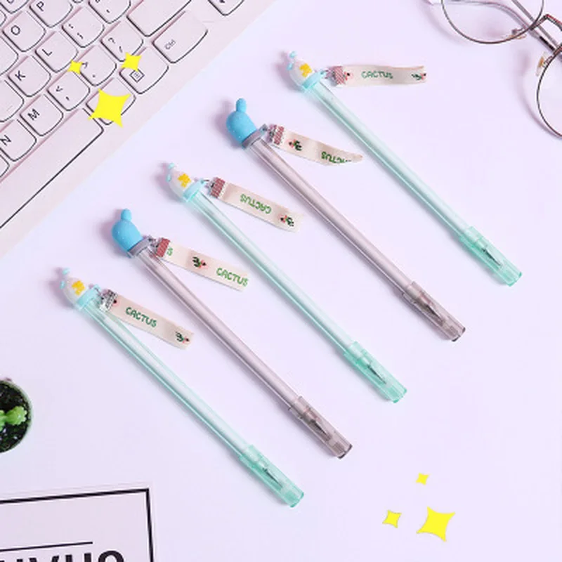 

4pcs Cactus Gel Pen Novelty Cartoon Stationery Pens 0.5mm Cute Word Signing Gel Pens Korea Kawaii School Supplies Cute Pen