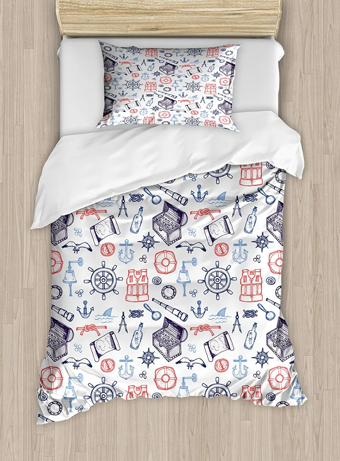 Nautical Duvet Cover Set E Treasure Chest Magnifying Glass Message