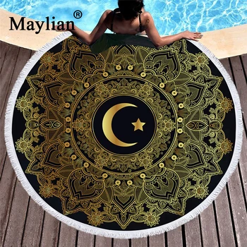 

beach towel Mandala Round Beach Towel Large for Woman Moon Star Bohemian Microfiber Tassel Tapestry Toalla Blanket Yoga Mat T102