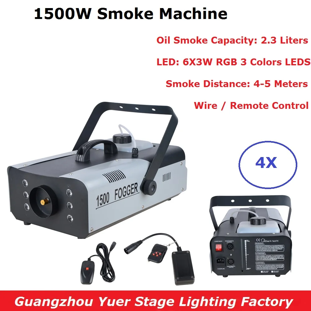 Capacidade de Fumaça de Óleo Máquina de Fumaça 4 Pçs e lote Preço Barato 1500 w Rgb Cores Led Dmx512 2.3l Fase Levou Máquina Fogger