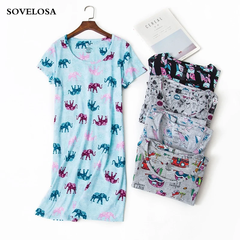 

Nightgown for Women 100% Cotton Short Sleeve Nightgown Lingerie Femme Sleepwear Print Nighty Plus Size Home Dress Sexy Nightwear