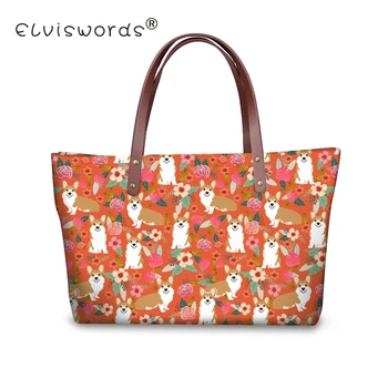 

ELVISWORDS Corgis Ladies Handbag Large Women Bags Shoulder Bag with Leather Purse Top-Handle Bag Sac Main Femme 2018 Beach Pouch