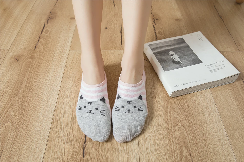 Women's Cute Animal Cartoon Funny Socks Product Display Pink Stripe