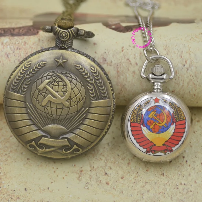Модные Советский Большевик кварцевые карманные часы женщина девушка леди человек Vintage античный FOB часы antibrittle бронза серп молот