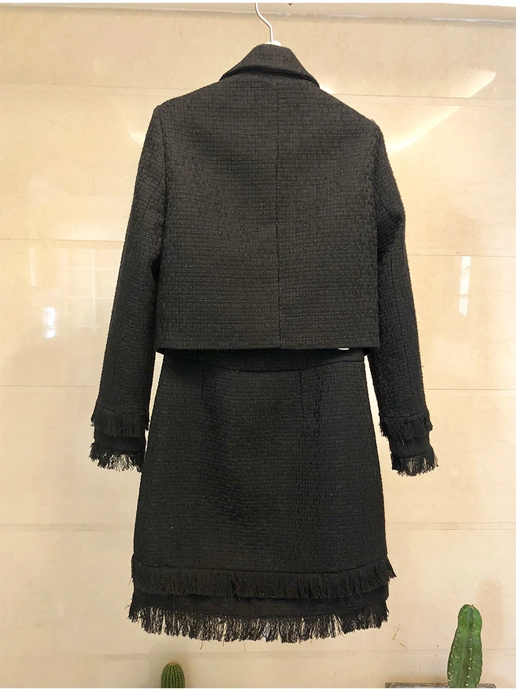 Весна Европейский Элегантный Сладкий бежевый бант короткое пальто+ короткая юбка комплект с высокой талией бахромой шерстяное пальто шерстяная юбка