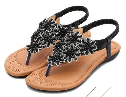 

2019 new plus-size boho clip-on floral flats for comfortable open-toe beach shoes EUR size 35--41