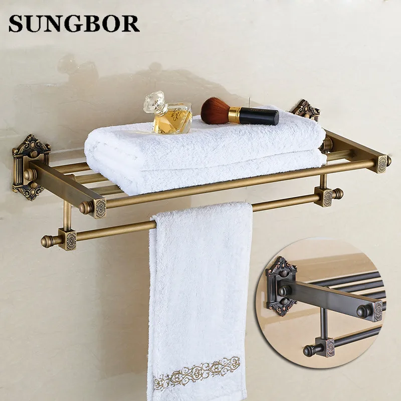 Whole brass Antique bath towel rack bathroom towel shelf bathroom towel