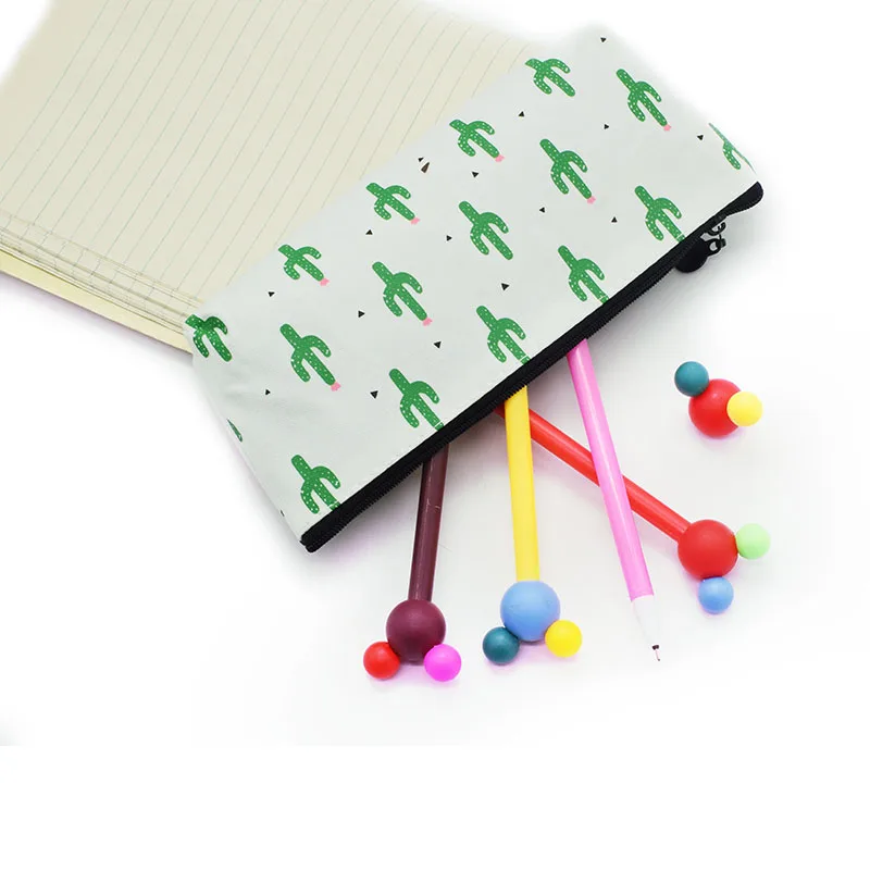 1 PCS Canvas Pencil Case Cactus Pattern Portable Cute Pencil Bag Kawaii Stationery Pen Bag Box School Supply Stationery