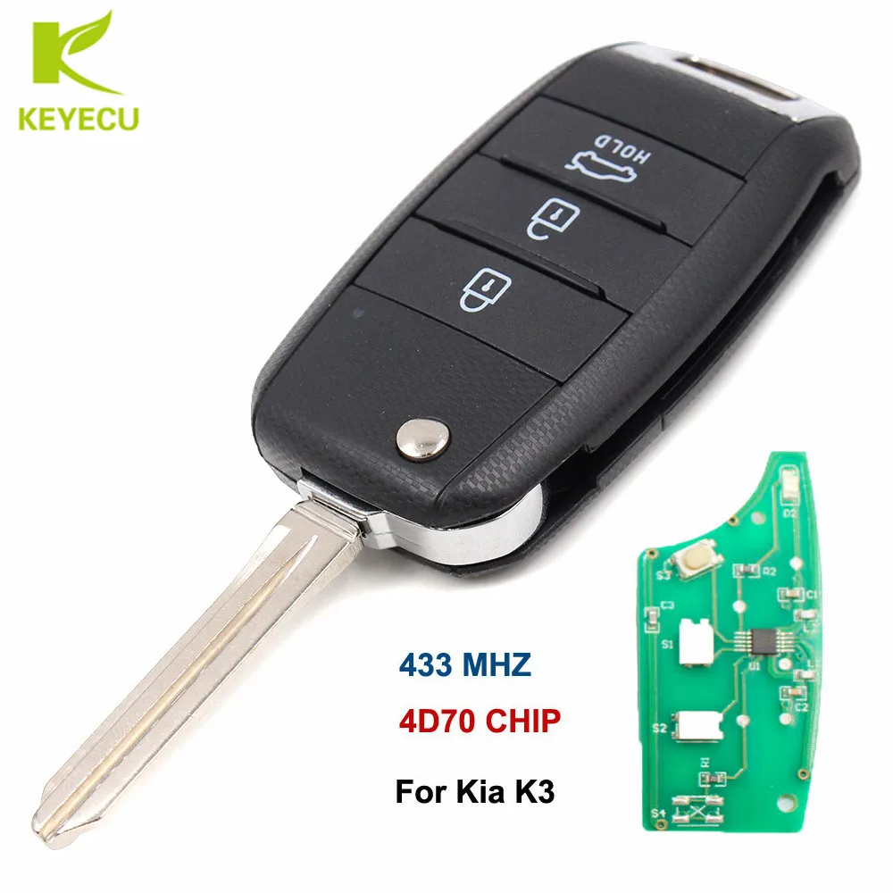 KEYECU новый раскладной дистанционный брелок 3 кнопки 433 МГц с чипом 4D70 для Kia K3 Forte 2013