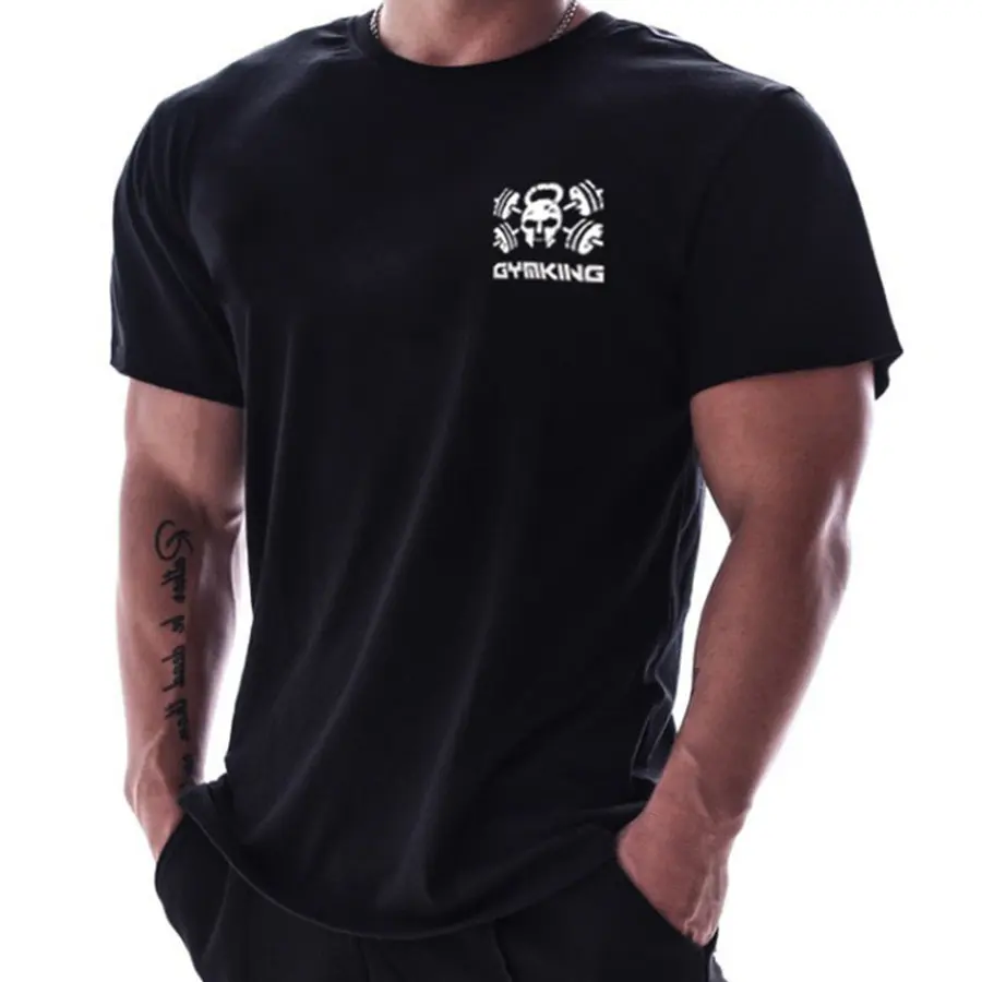 Men Running Sports Cotton T-shirt Gym Fitness Workout Slim t shirt Male Jogging Training Short sleeve Tee Tops Printing Clothing