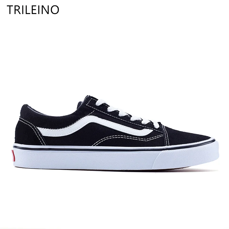 

TRILEINO low-top CLASSICS Unisex Old black white Skool MEN canvas shoes Skate shoes women Black Vulcanized canvas shoes