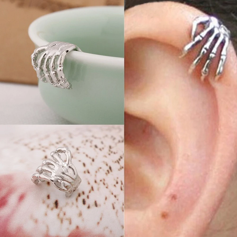 

1Pcs Unisex Punk Simple Design Silver Color Skeleton Finger Hand Ear Clip Ear Cuff
