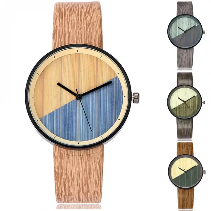 Кожаные часы из нержавеющей стали женские часы с текстурой дерева имитация древесины винтажные кожаные кварцевые часы AIC88