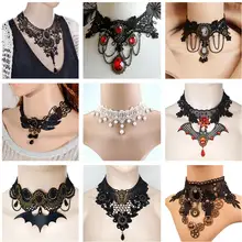 Винтажное черно-белое кружевное колье-чокер, Очаровательная лента, свадебная бижутерия, воротник, ювелирные изделия, полый бархат, короткая цепочка, ювелирные изделия