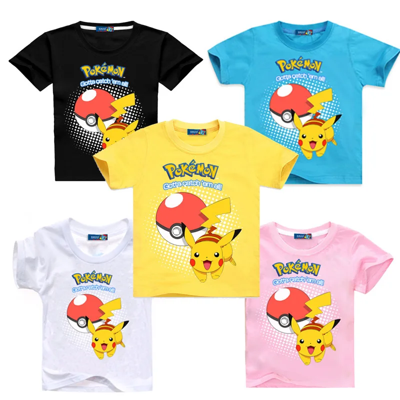 

Summer Children Short Sleeve T-Shirts Kids Cotton Cartoon Pokemon Go Print Boys Girl Tops Tee Pikachu T Shirts Baby Boys Clothes