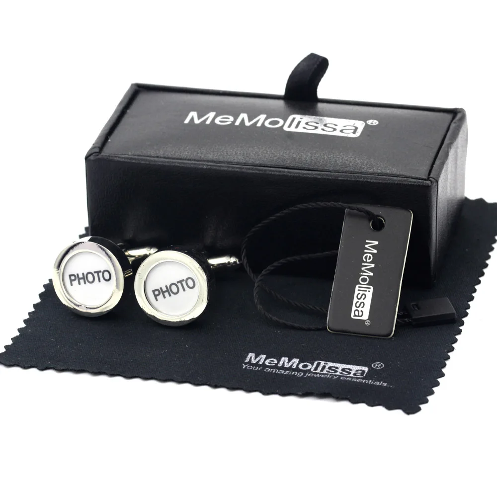 MeMolissa Display Box Cufflinks Trendy Round PHOTO Design Silvery White Photography Free Tag &amp Wipe Cloth Wholesale | Украшения и