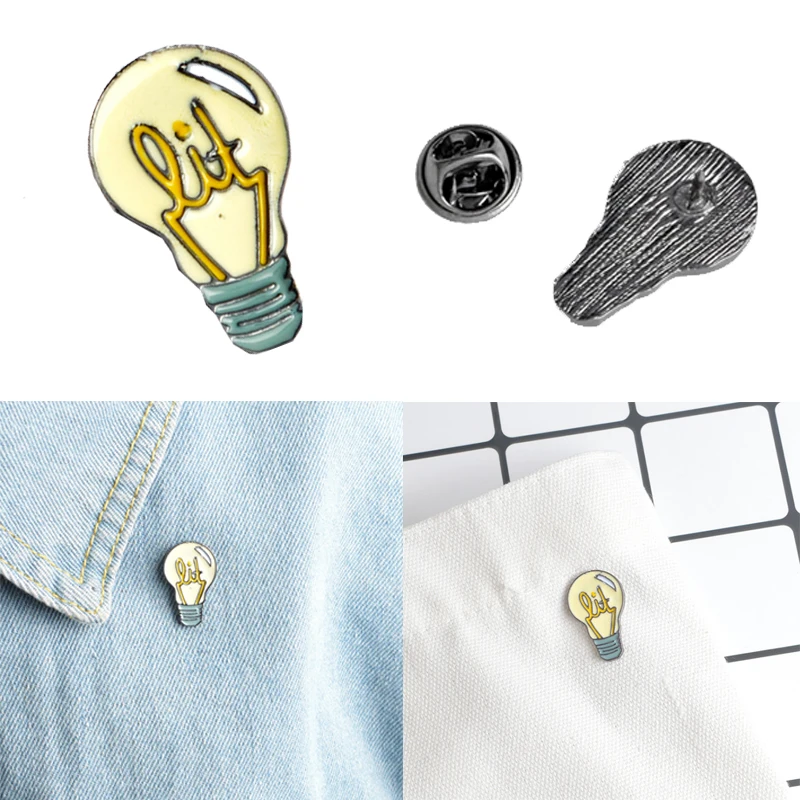 

LNRRABC Cartoon Light bulb Brooch Pin Button Alloy Enamel Yellow Daily Brooch for women Denim Backpack Shirt Pin Badge Jewelry