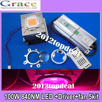 

New 100W DIY led grow light 380-840nm chip+driver+heatsink+fan +led lens 5kit