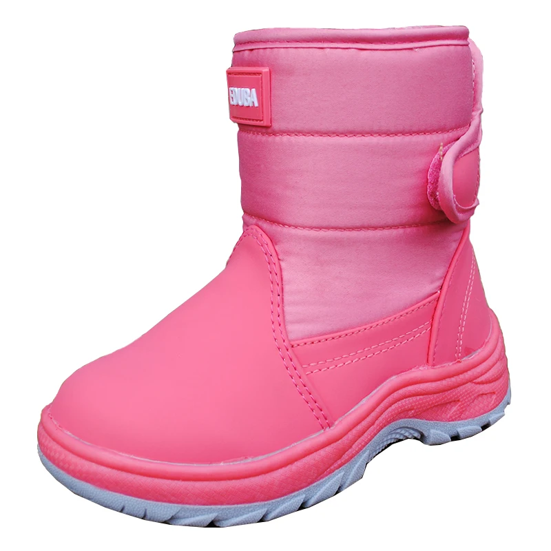 

2018 Hook&loop Mid Short Winter Boots Plush Waterproof Warm Boys Boots Girls Slip On Snow Shoes Candy Color Warm Footwear