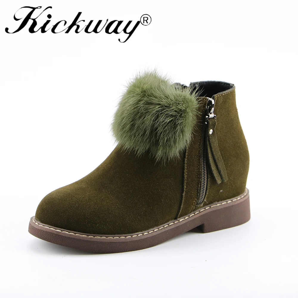 

Women Ankle Boots Warm Plush Winter Snow Boots Women Casual Women Shoes Fashion Real Fur Round Toe Female Boots Cow Suede