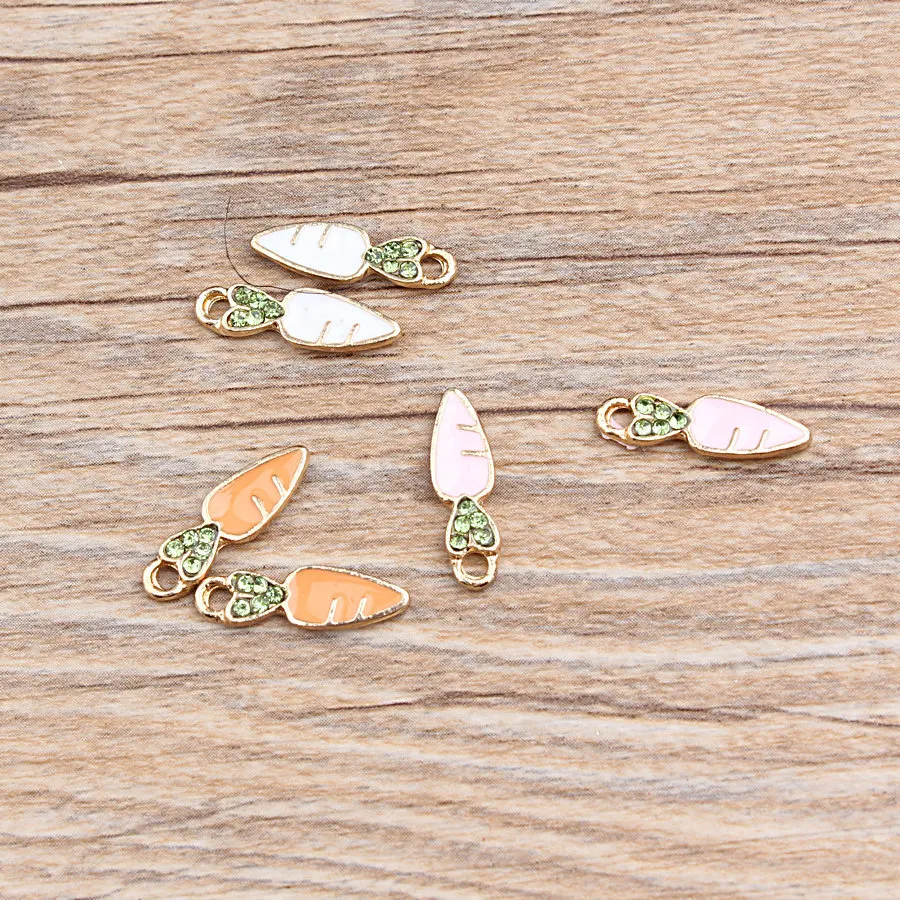 

10pcs/lot DIY Jewelry Enamel Charms Cute Carrot With Rhinestone Fruit Food Oil Drop Charms 8*18mm Earring Bracelet Accessories