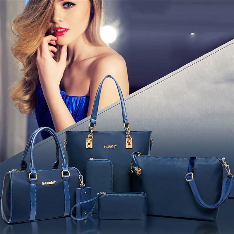 6 unids/set bolsos compuestos de mujer de moda de cuero de PU con estampado de entramado de diamantes bolso de mano de mujer bolso de hombro carteras bolso llavero conjunto