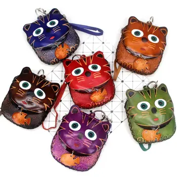 

Genuine Leather Women Coin Purses lady Wallets Animal Prints Wrist Pouch Cat Cartoon Money Bags Girls Purse Female card holder
