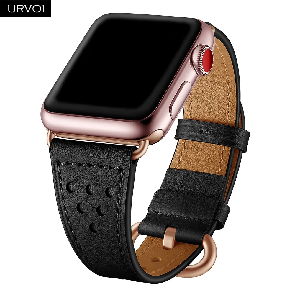 URVOI кожаный ремешок для apple watch серии 4 3 2 1 slim fit ремешок для iwatch классические цвета розового золота адаптер/пряжки 40 44 мм