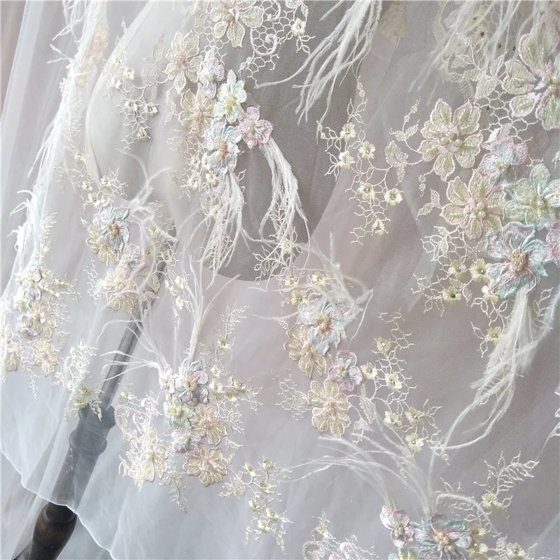 Высококачественная Яркая Цветная ткань с перьями и бусинами для ногтей 3D костюмы