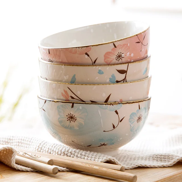 1pc Flower Series Ceramic Bowl Home Rice Bowl Soup Bowl Ceramic