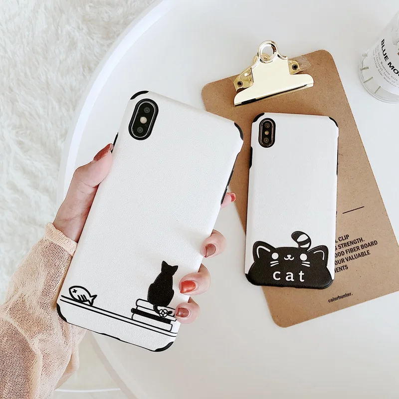 

3D Relief Cat Phone Case For Huawei Mate 20 Pro P30 P20 Lite Case Simple Black White Silicon Cover For Huawei Honor 8X 10 V10